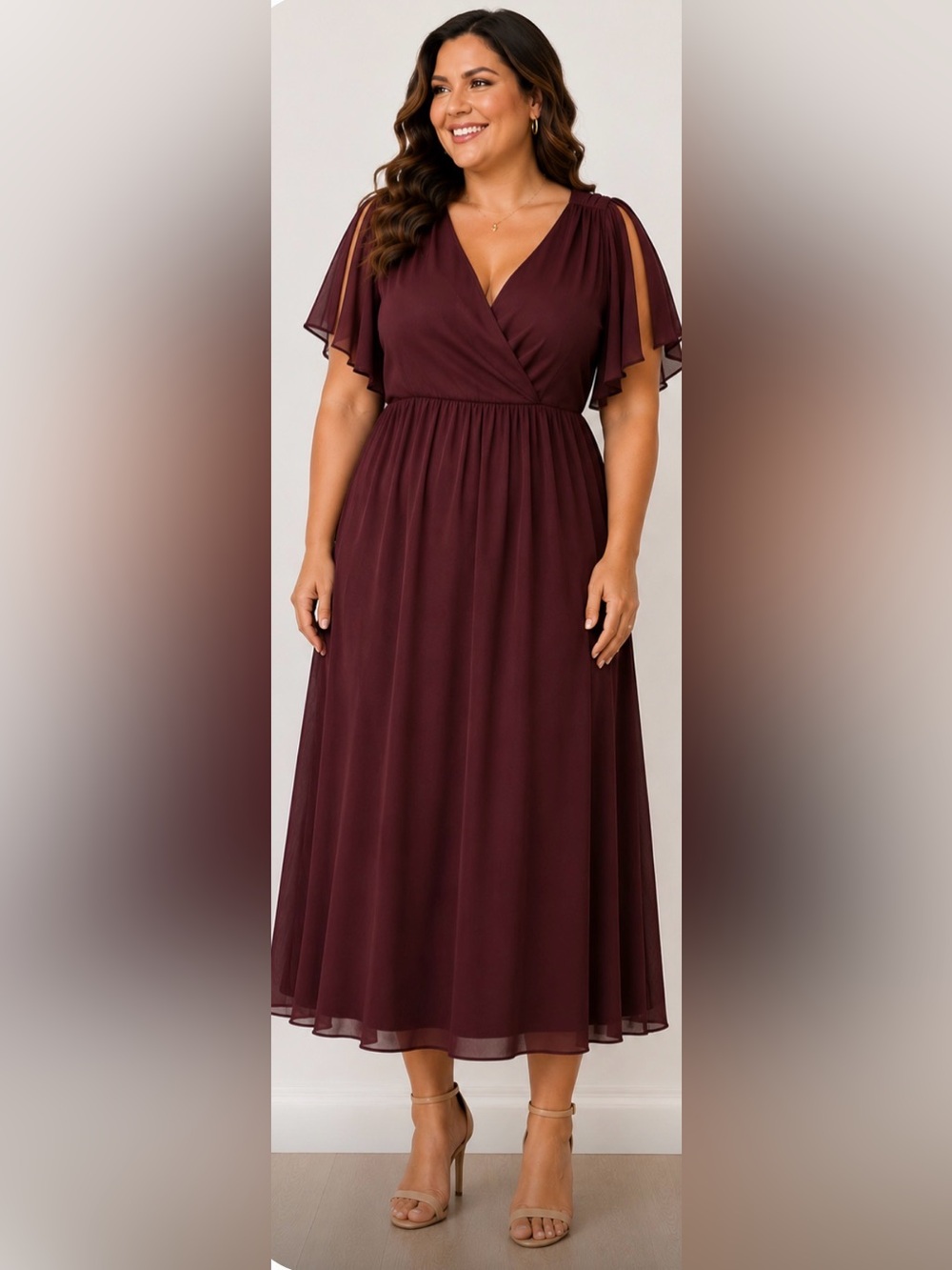 Women's wine Burgundy Wrap Midi Dress 2X